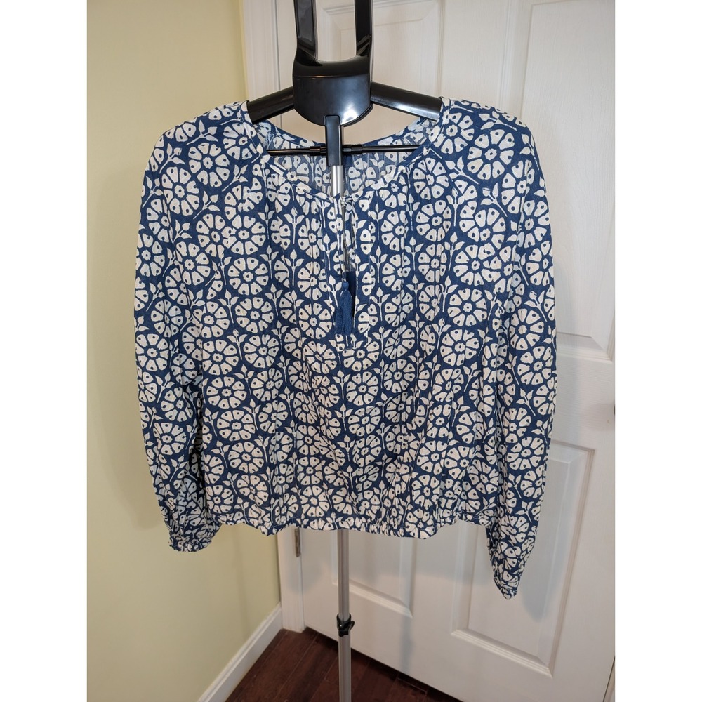 Roller Rabbit x Target Blouse Blue Floral Tassel Boho Cotton NWT - Size XXL